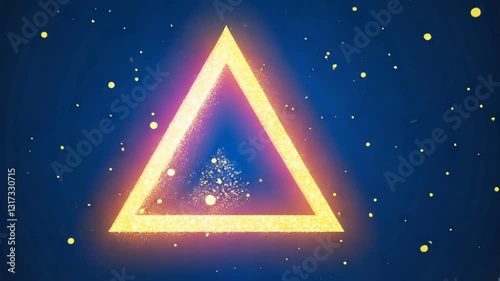 Bright Glowing Triangle with Sparkles on a Dark Background