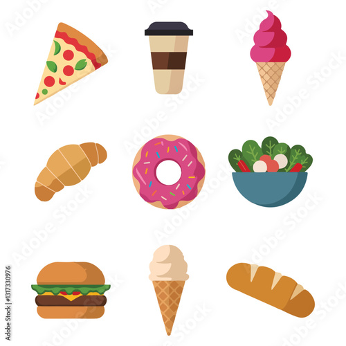 Food flat Illustration Icons set, Food Vector Art Illustration Clip art. set of food Illustration bundle	