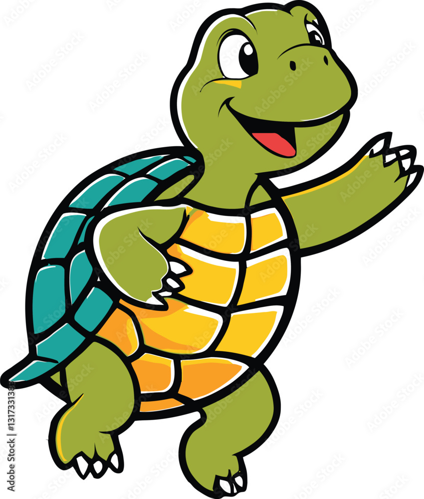 Fototapeta premium A cartoon dancing turtle illustration, Happy turtle character design