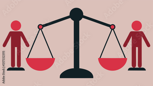Scales of Justice A balanced scale where group opinions outweigh an individuals opinion demonstrating the uneven weight given to dissenting voices in group settings.
