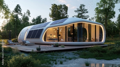 Futuristic Eco-Friendly Smart Home in a Serene Forest Setting