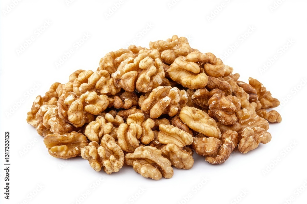 Walnut pile on white background. Artificial Intelligence image Walnut pile on white background. Artificial Intelligence image
