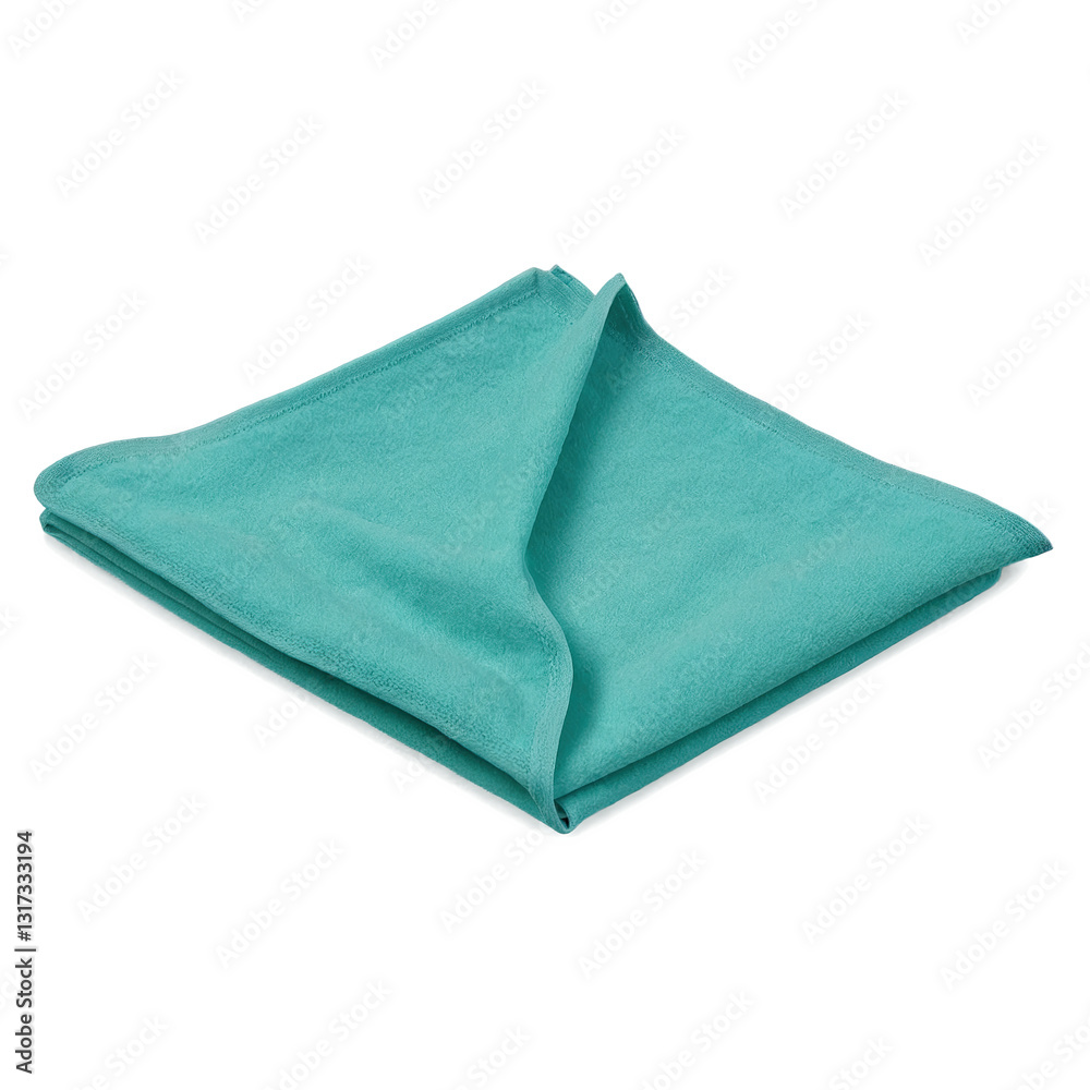 A neatly folded, textured turquoise cloth with soft fabric detail on a transparent background A neatly folded, textured turquoise cloth with soft fabric detail on a transparent background