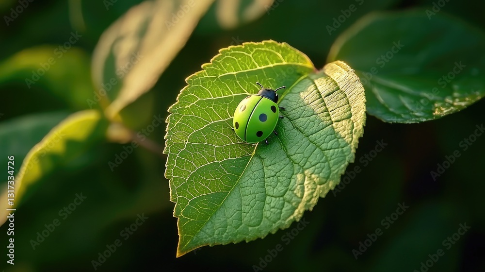 Green ladybug on leaf, sunlight, garden, nature Green ladybug on leaf, sunlight, garden, nature