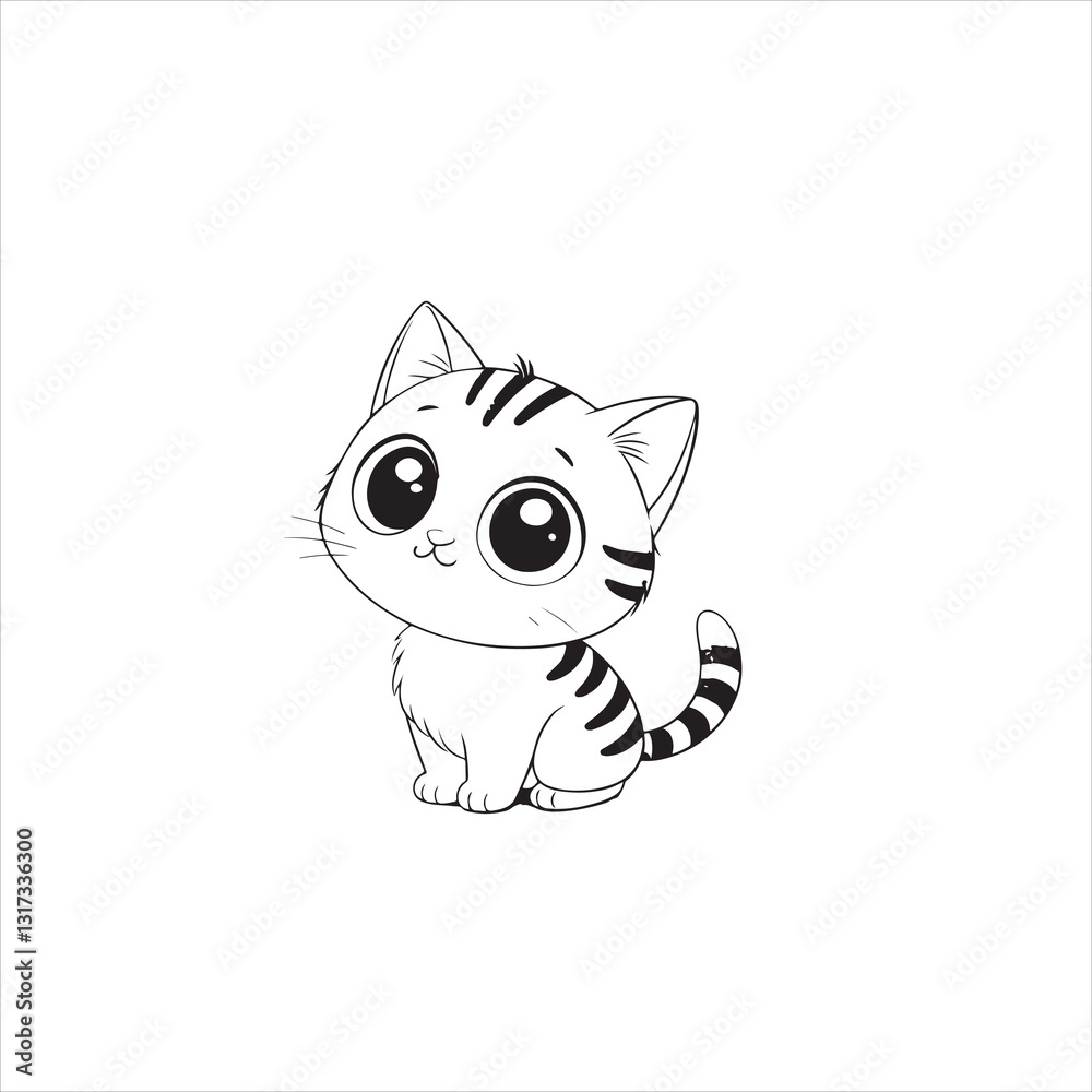 Obraz premium Playful Cartoon Cat Illustration – Cute Gray Tabby with Blue Eyes