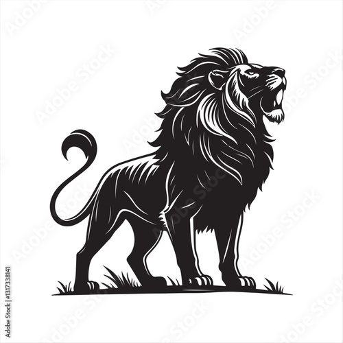 Bold Black and White Vector Illustration of a Majestic Lion – Fierce & Powerful