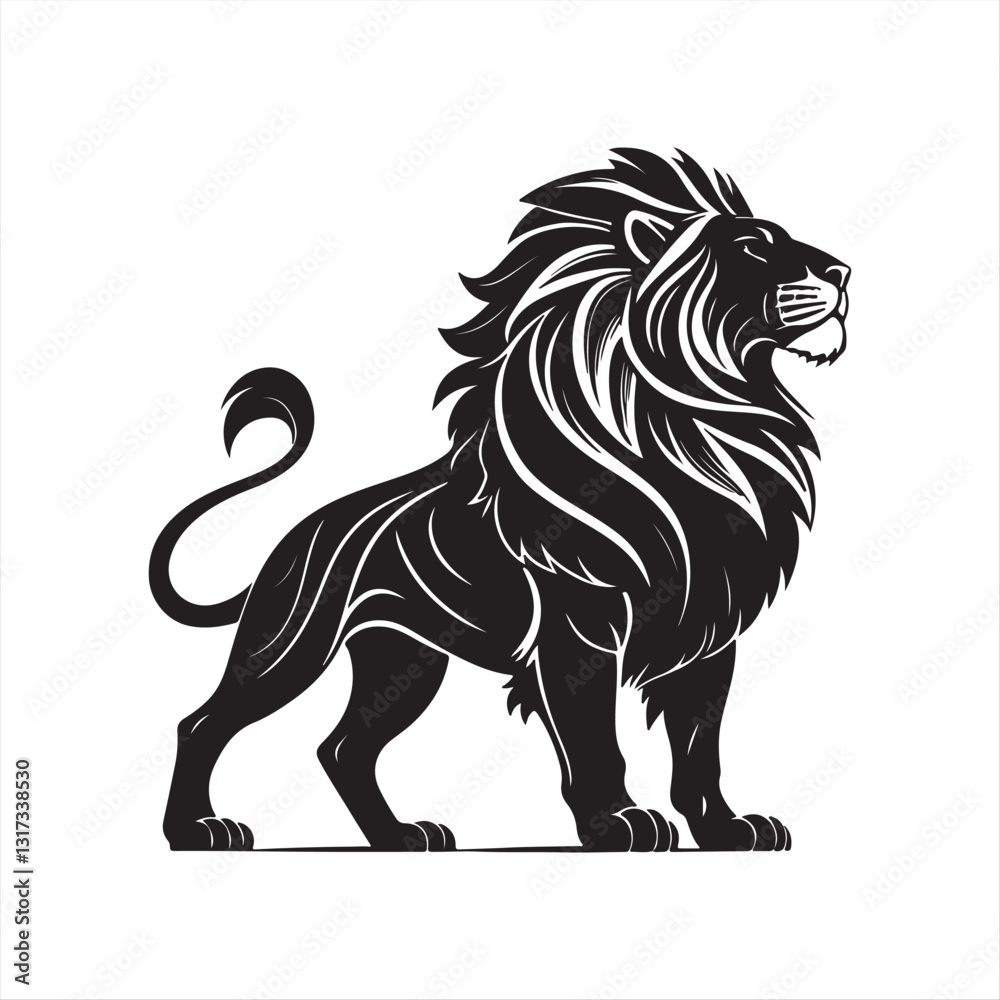 Bold Black and White Vector Illustration of a Majestic Lion – Stylized Graphic Art Bold Black and White Vector Illustration of a Majestic Lion – Stylized Graphic Art