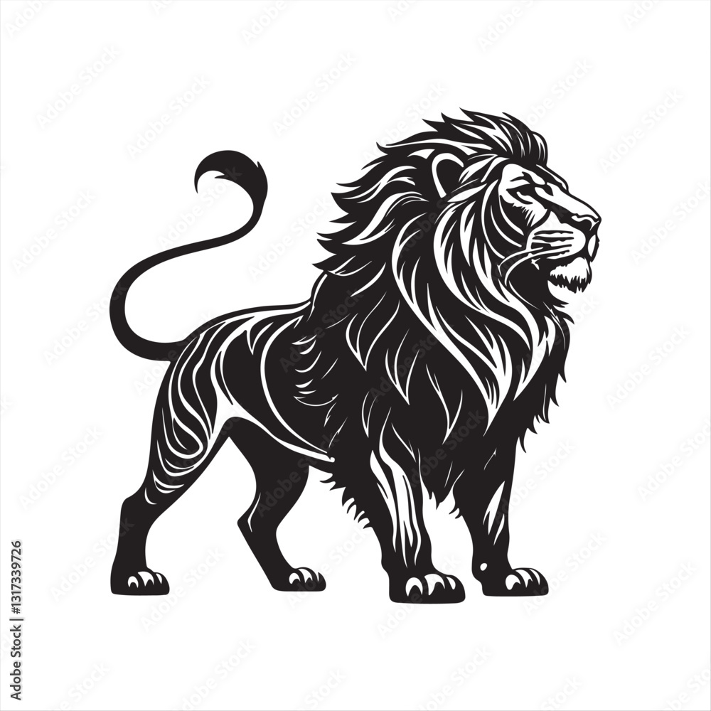 Fototapeta premium Bold Black and White Vector Lion Illustration – Tribal & Tattoo Art Style