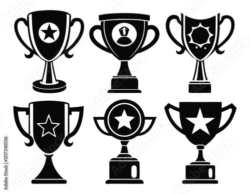 Set of Black and White Trophy Icons for Design