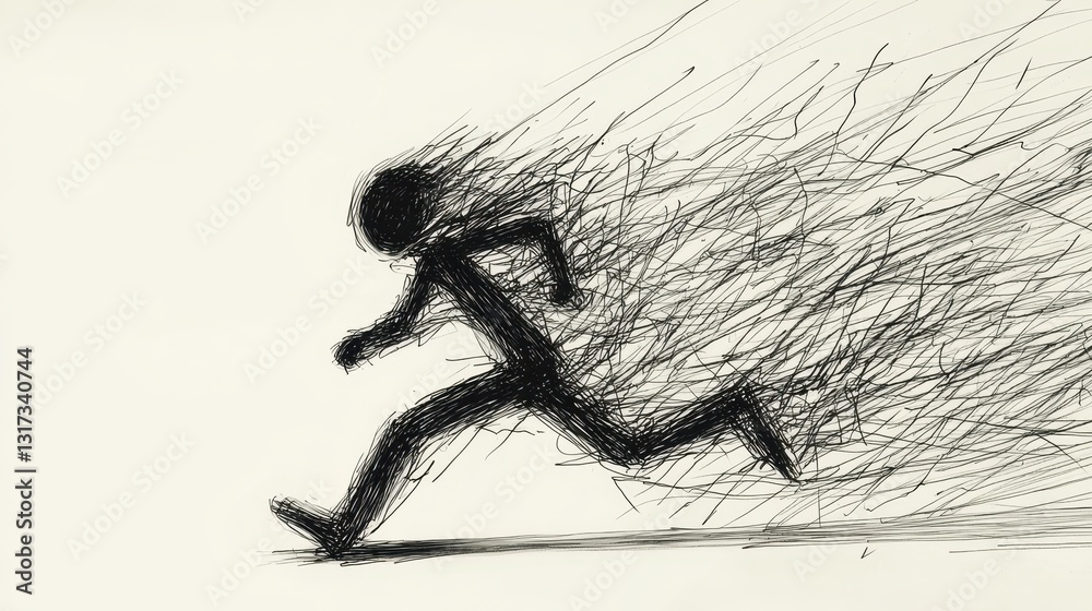 Obraz premium Hand-Drawn Sketch of a Stick Figure Running with Motion Lines for Artistic Expressive Concept