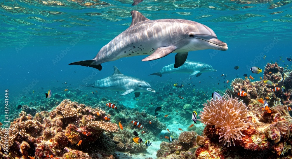 Fototapeta premium These rare dolphins, with skin patterns resembling coral branches