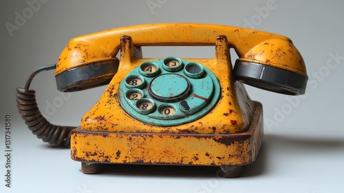 Vintage Yellow Telephone on a Plain Background