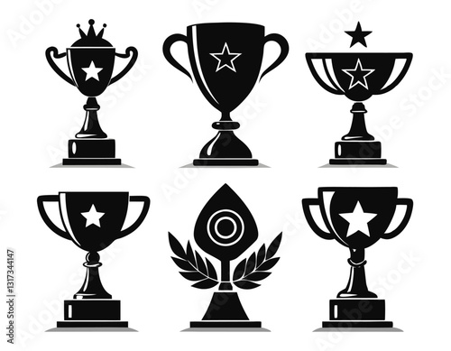 Set of Black and White Trophy Icons for Design