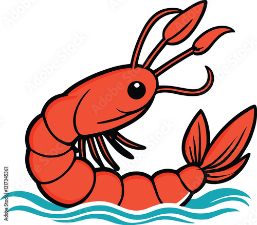 A cartoon shrimp illustration, Shrimp fish character design