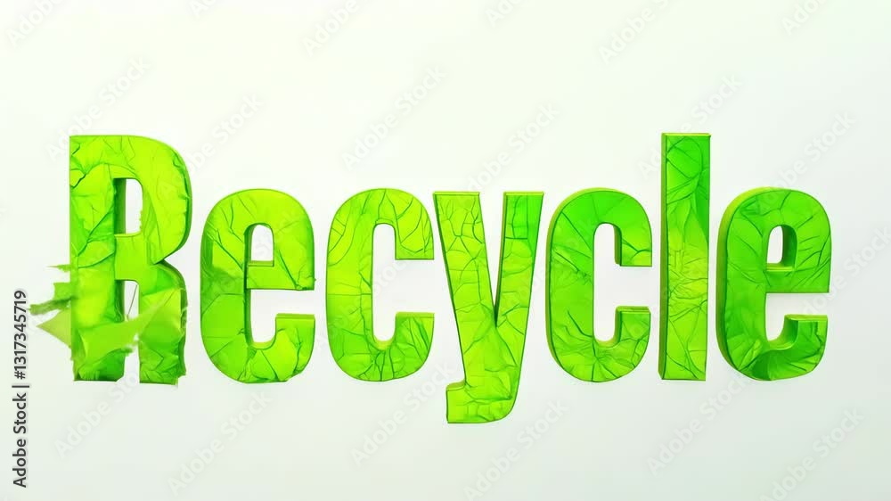 Green RECYCLE text with leaf pattern on light background. concept of environmental conservation, sustainable practices, eco-friendly living, nature protection Green RECYCLE text with leaf pattern on light background. concept of environmental conservation, sustainable practices, eco-friendly living, nature protection