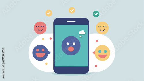Mood Tracker An illustration of a smartphone displaying a moodtracking feature with icons representing different emotions like happiness sadness and anxiety.
