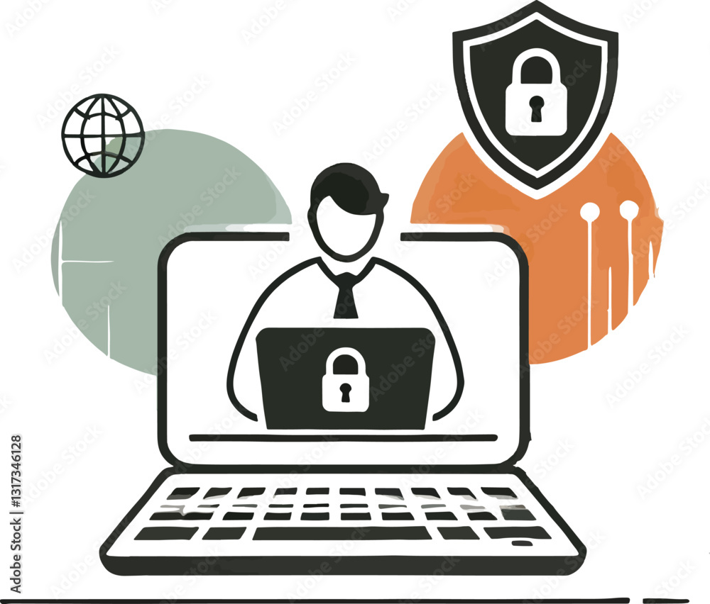 A person working on a laptop with a padlock symbol on the screen, representing security . Cybersecurity and Data Protection A person working on a laptop with a padlock symbol on the screen, representing security . Cybersecurity and Data Protection