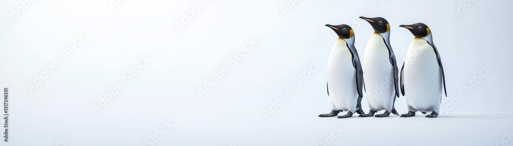 Fototapeta premium Group of Penguins Conducting a Symphony in a Minimalist and Serene Environment