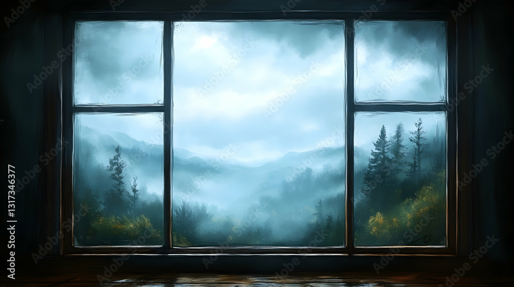 Fototapeta premium Misty mountain view from a window (1)