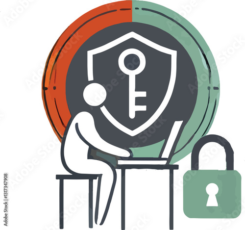 Cybersecurity and Data Protection .A cryptographer, featuring a person working on a laptop with an abstract representation of cryptography.