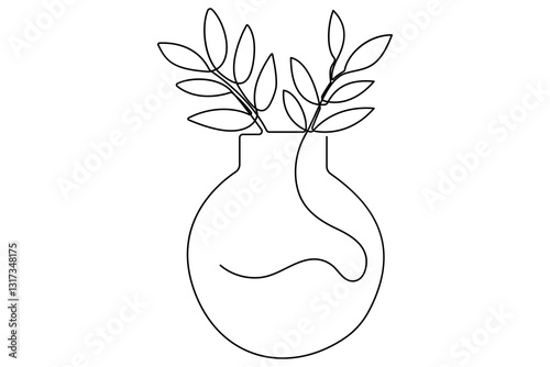 Continues One line drawing of elegant plants in a vase vector illustrator
