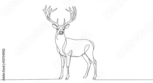 Black Line Drawing of a Deer with Large Antlers