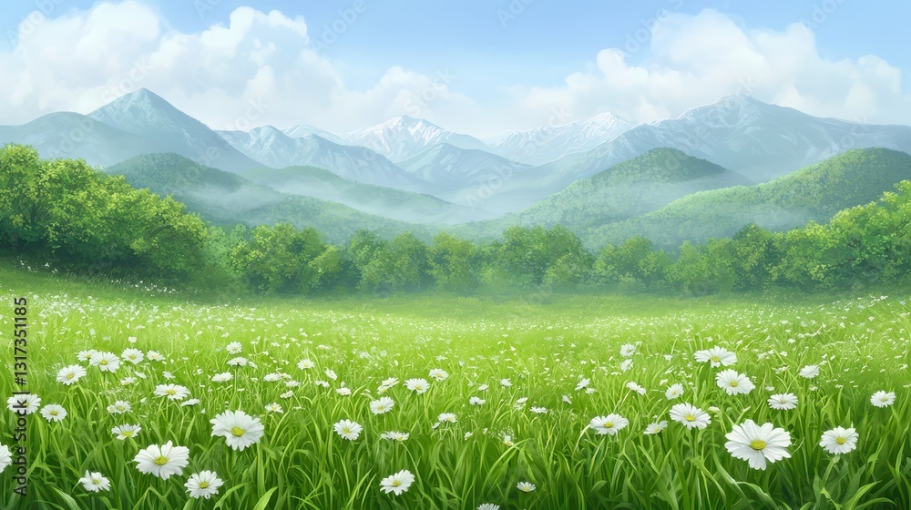 Fototapeta premium Tranquil green grass field, nature's lush carpet peaceful landscape scenery lush