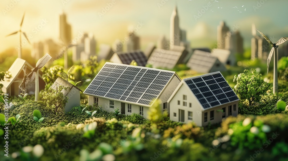Fototapeta premium Eco-Friendly Cityscape, Sustainable Living in a Green Urban Environment