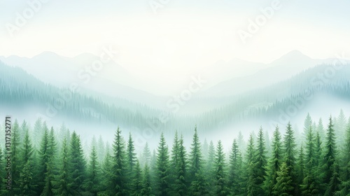 Serene forest landscape, majestic mountains and lush trees in harmony