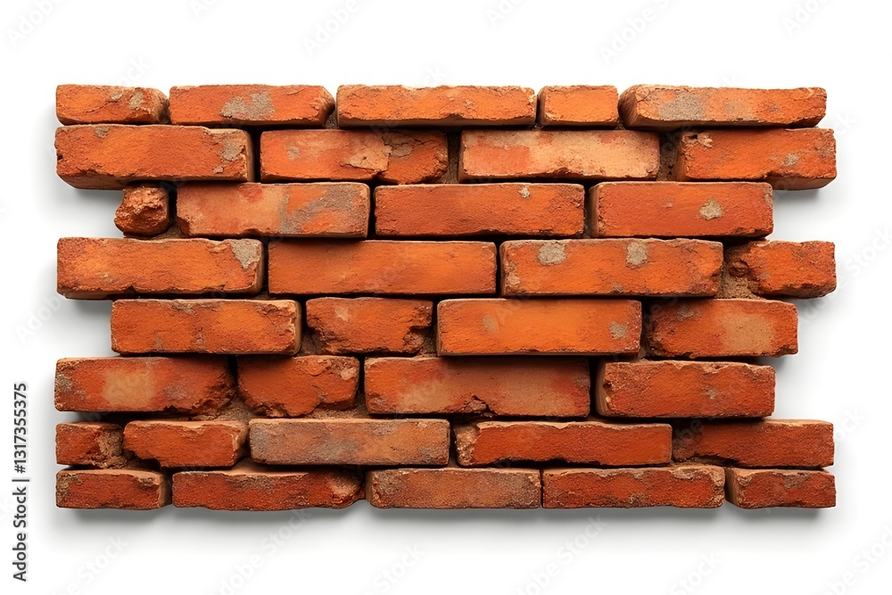 Obraz premium Aged Red Brick Wall Section Isolated on White Background