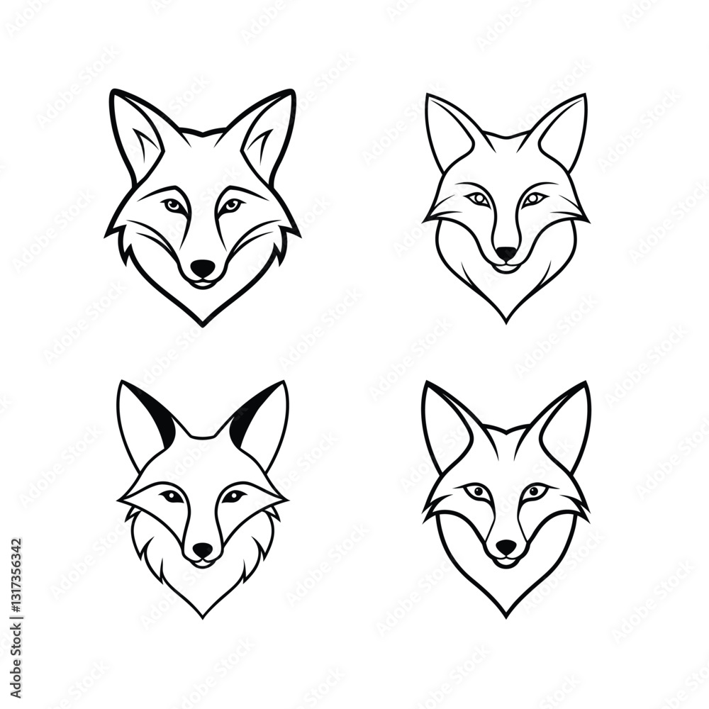 Fox head vector line art illustration icon set Fox head vector line art illustration icon set