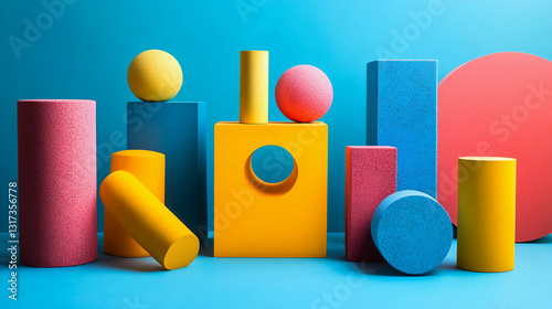Three dimensional shapes of different colors and sizes