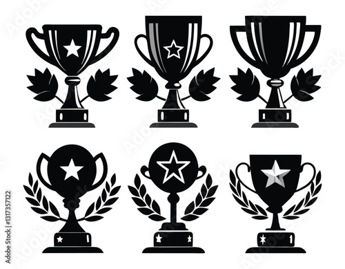 Set of Black and White Trophy Icons for Design