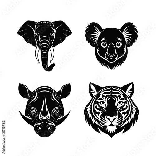 Animal head vector silhouette icon set