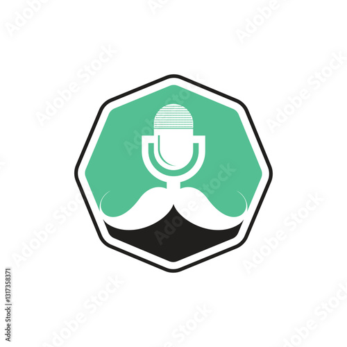 Gentleman podcast logo design template. Moustache podcast icon.