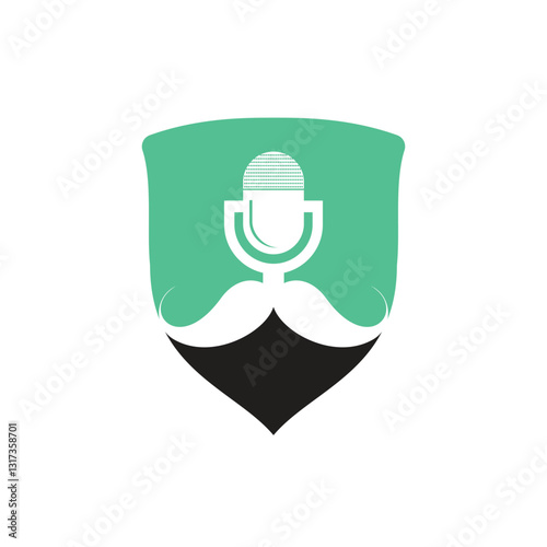 Gentleman podcast logo design template. Moustache podcast icon.