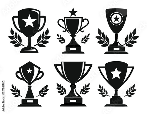 Set of Black and White Trophy Icons for Design