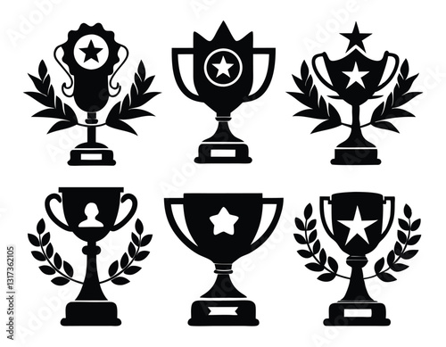 Set of Black and White Trophy Icons for Design