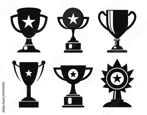 Set of Black and White Trophy Icons for Design