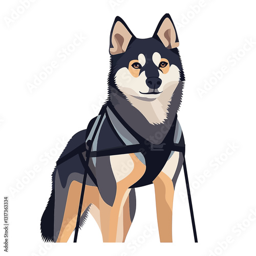 Black and Tan Husky Dog Portrait Illustration