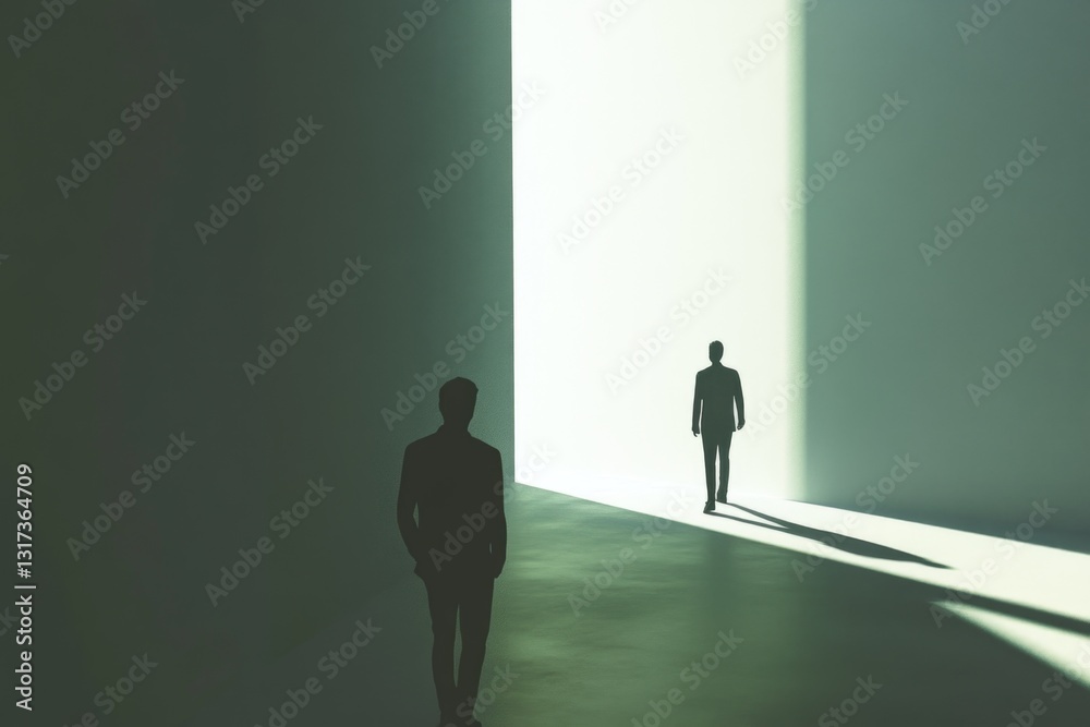 Fototapeta premium A person stands inside a brightly lit room, illuminated by natural light