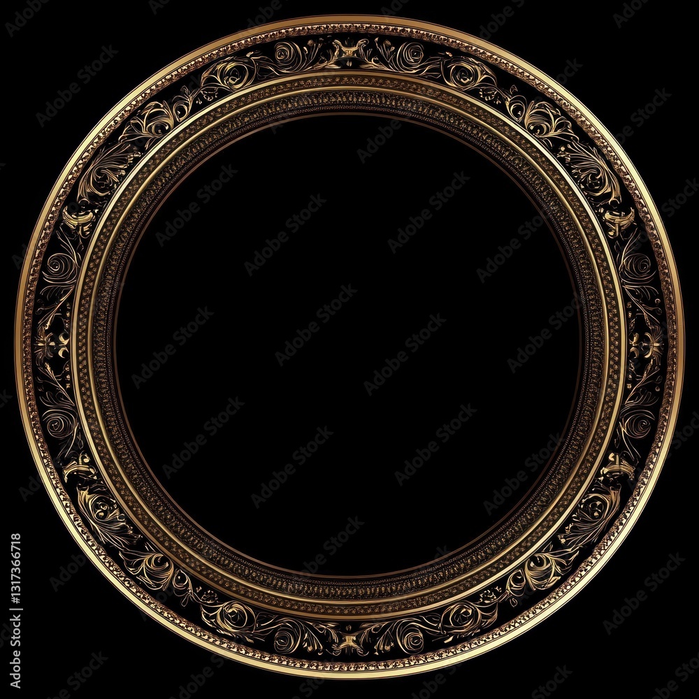 Ornate circular gold frame isolated on black. Ornate circular gold frame isolated on black.