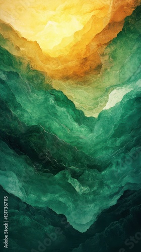 Wallpaper Mural Majestic mountain landscape bathed in golden sunlight and lush green valleys during sunrise Torontodigital.ca