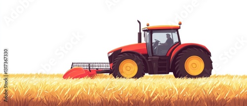 A red tractor parked in a green field, suitable for rural or agricultural themed projects photo