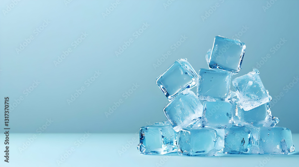 Stack Of Melting Ice Cubes On A Light Blue Background With Subtle Texture Stack Of Melting Ice Cubes On A Light Blue Background With Subtle Texture