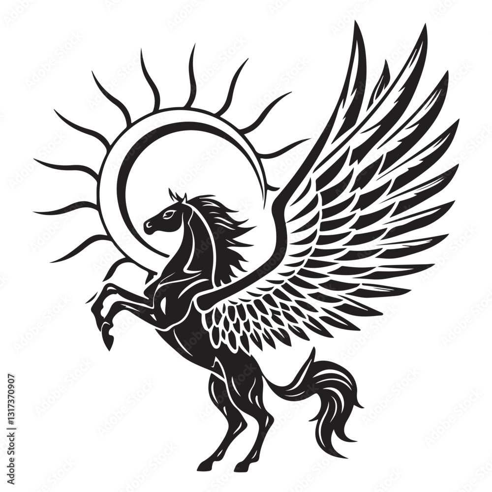 Fototapeta premium Stylized Black and White Pegasus Tattoo Illustration