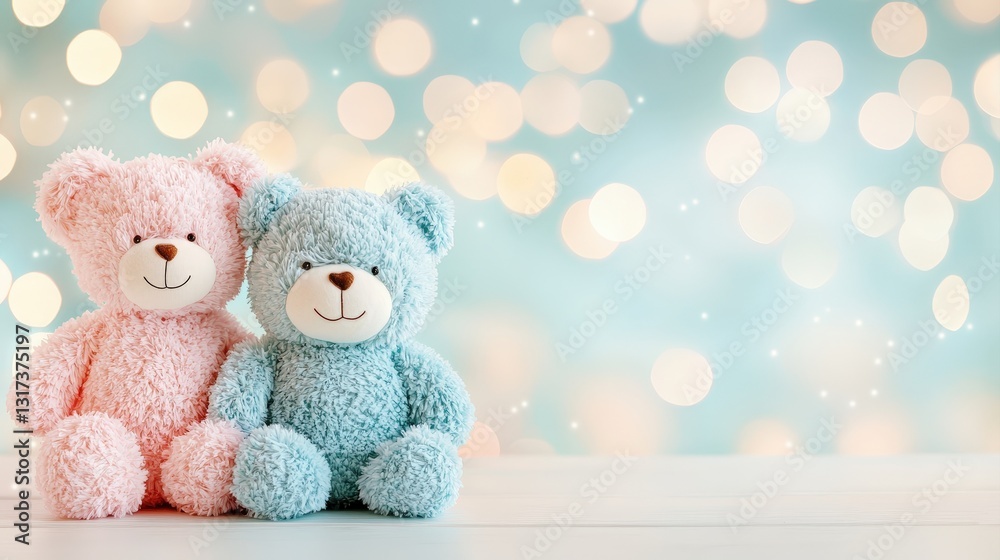 Fototapeta premium Soft and Cuddly Teddy Bears on a Gentle Background with Blurry Lights