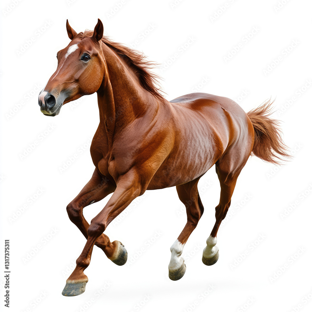 Naklejka premium Stunning Chestnut Horse Running on white background