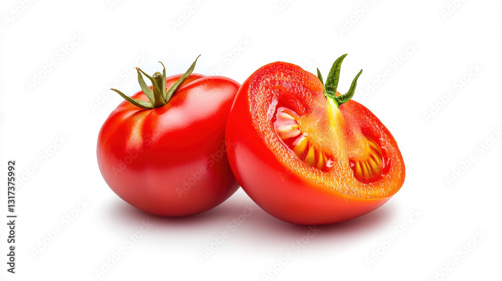 Juicy Tomatoes: A vibrant close-up shot captures the succulent details of fresh, ripe tomatoes, showcasing their rich red hue and inviting textures, ready to enhance any culinary creation. Juicy Tomatoes: A vibrant close-up shot captures the succulent details of fresh, ripe tomatoes, showcasing their rich red hue and inviting textures, ready to enhance any culinary creation.