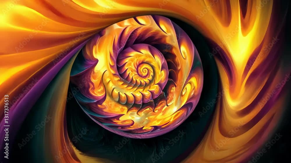 Colorful drawn fractal funnel tunnel creates an abstract psychedelic looping pattern effect with spirals and bright hues